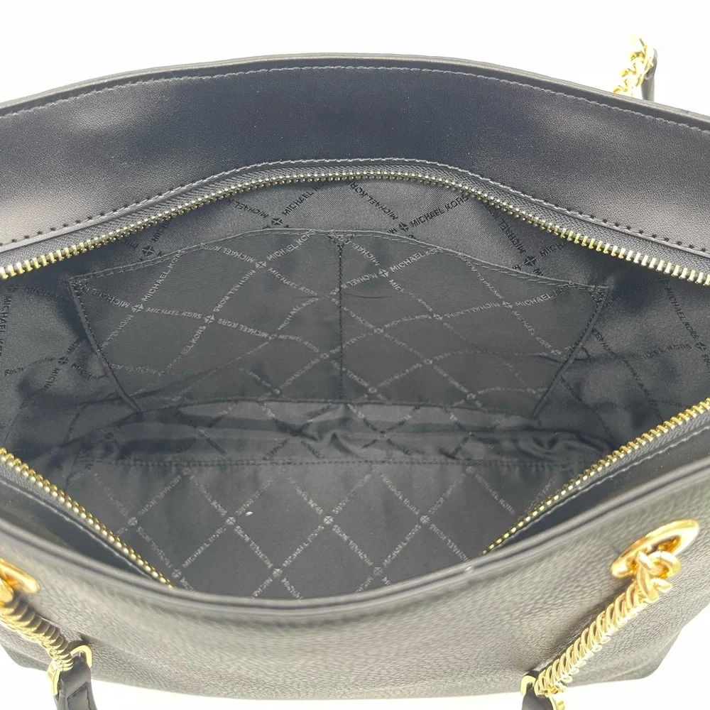 Michael Kors Jet Set Medium Front Zip Pocket Chain Top Zip Tote Bag Black